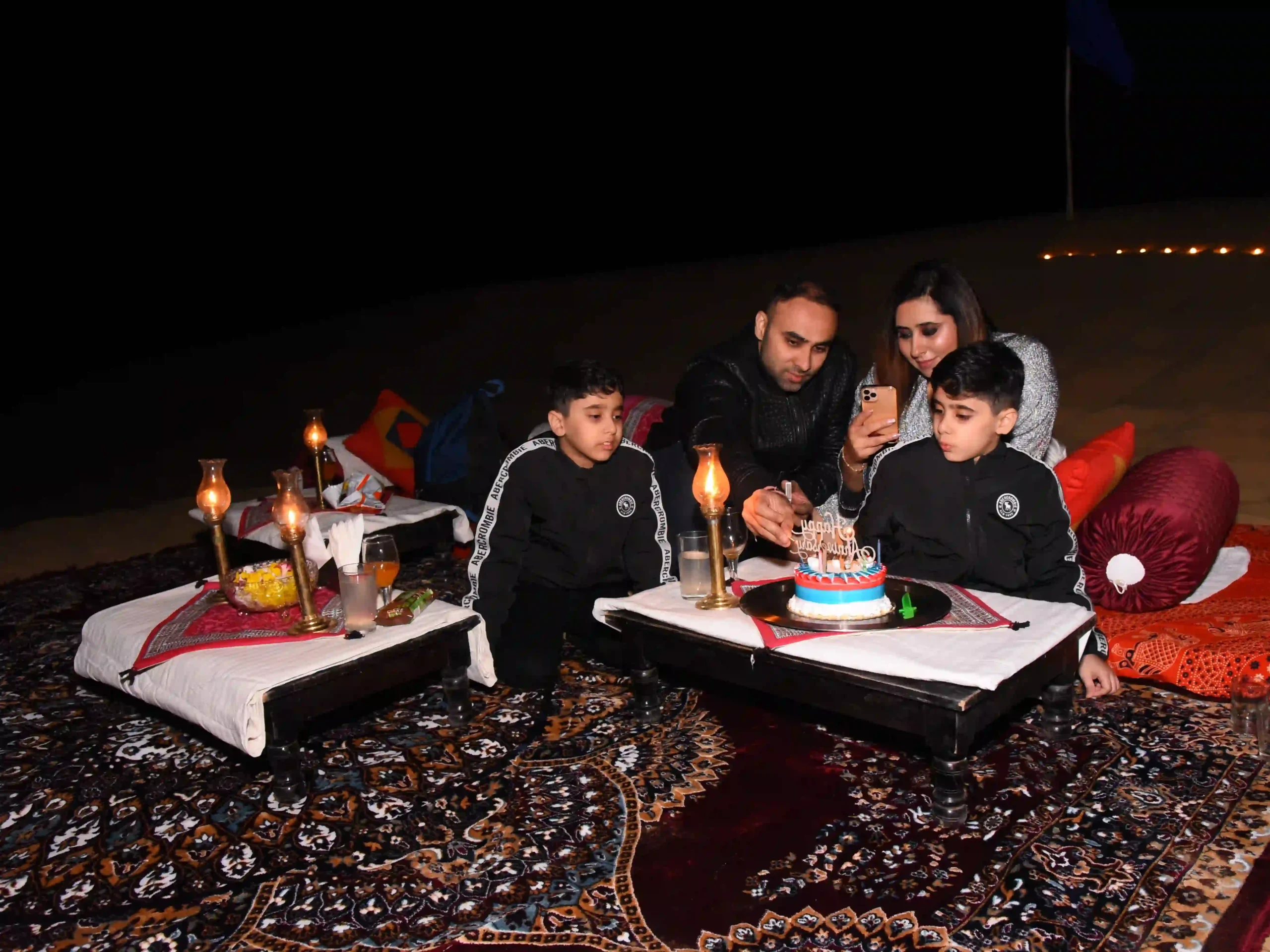 Private dinner setup in the dunes arranged by Bhavya Resort Jaisalmer
