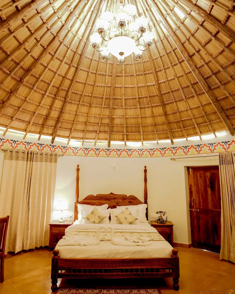 Round interior of Wooden House at Bhavya Resort Jaisalmer